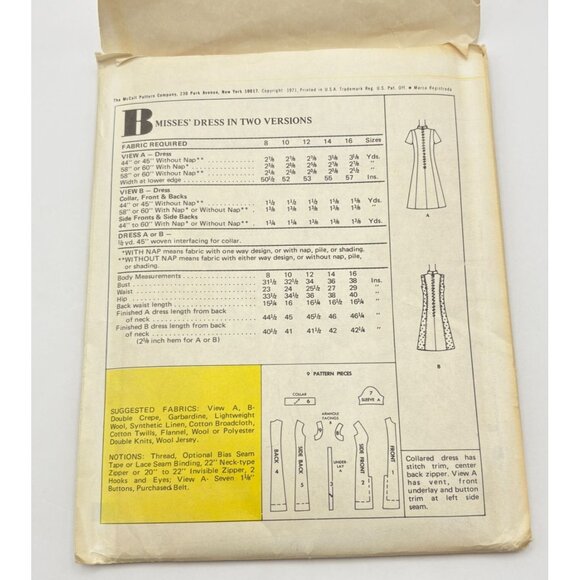 McCalls 2754 Dress Pattern Size 14 Vintage Post Cereal B Version Uncut 1970s - Picture 3 of 7